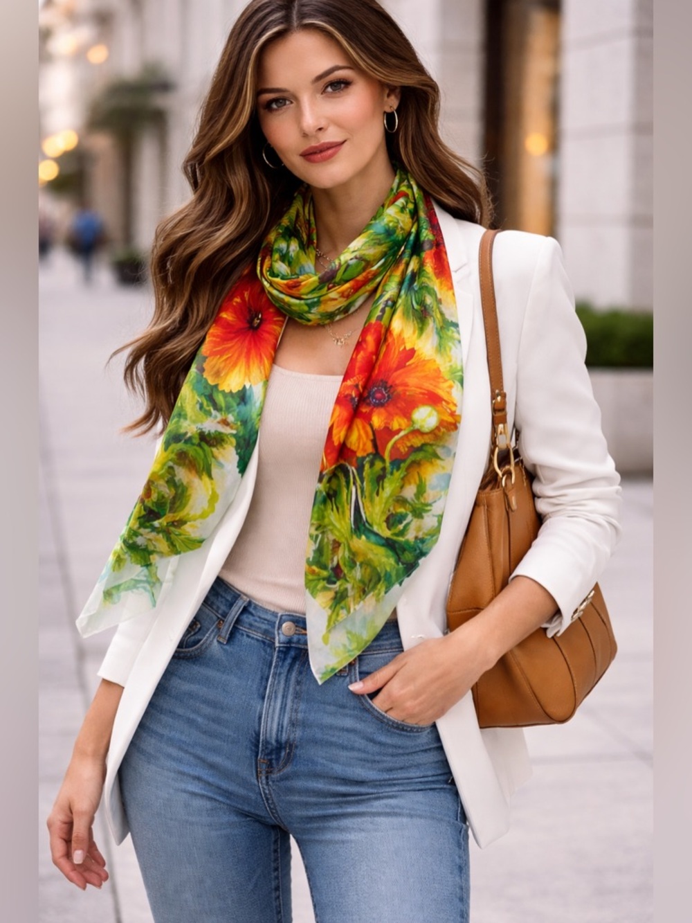 Vibrant 100% SILK MADE in ITALY 🇮🇹 green and red scarf.
